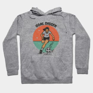 Funny Minimalist Vintage Girl Kicking Football 'Goal Digger' Illustration Hoodie